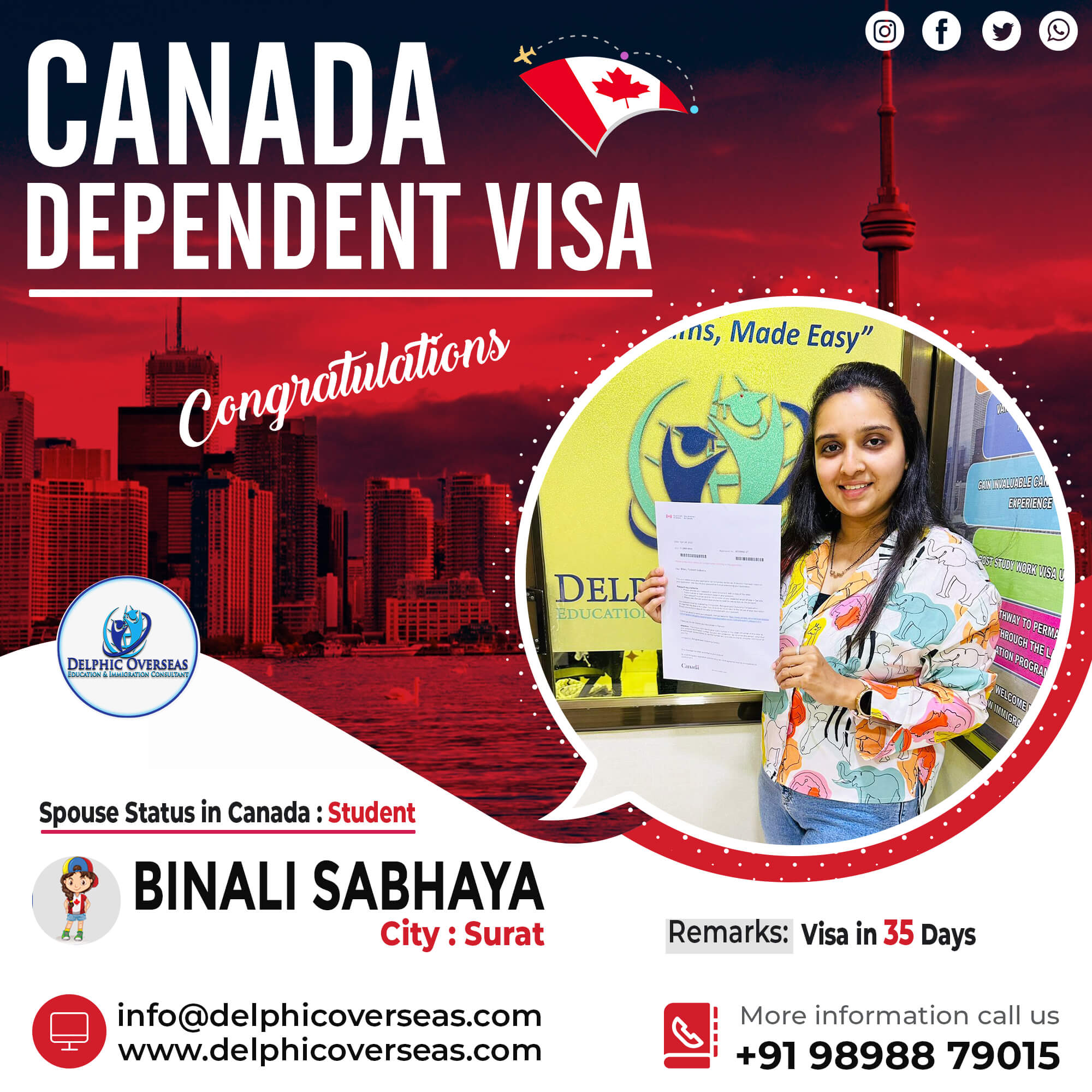 Binali Sabhaya Canada Dependent Visa Success Story