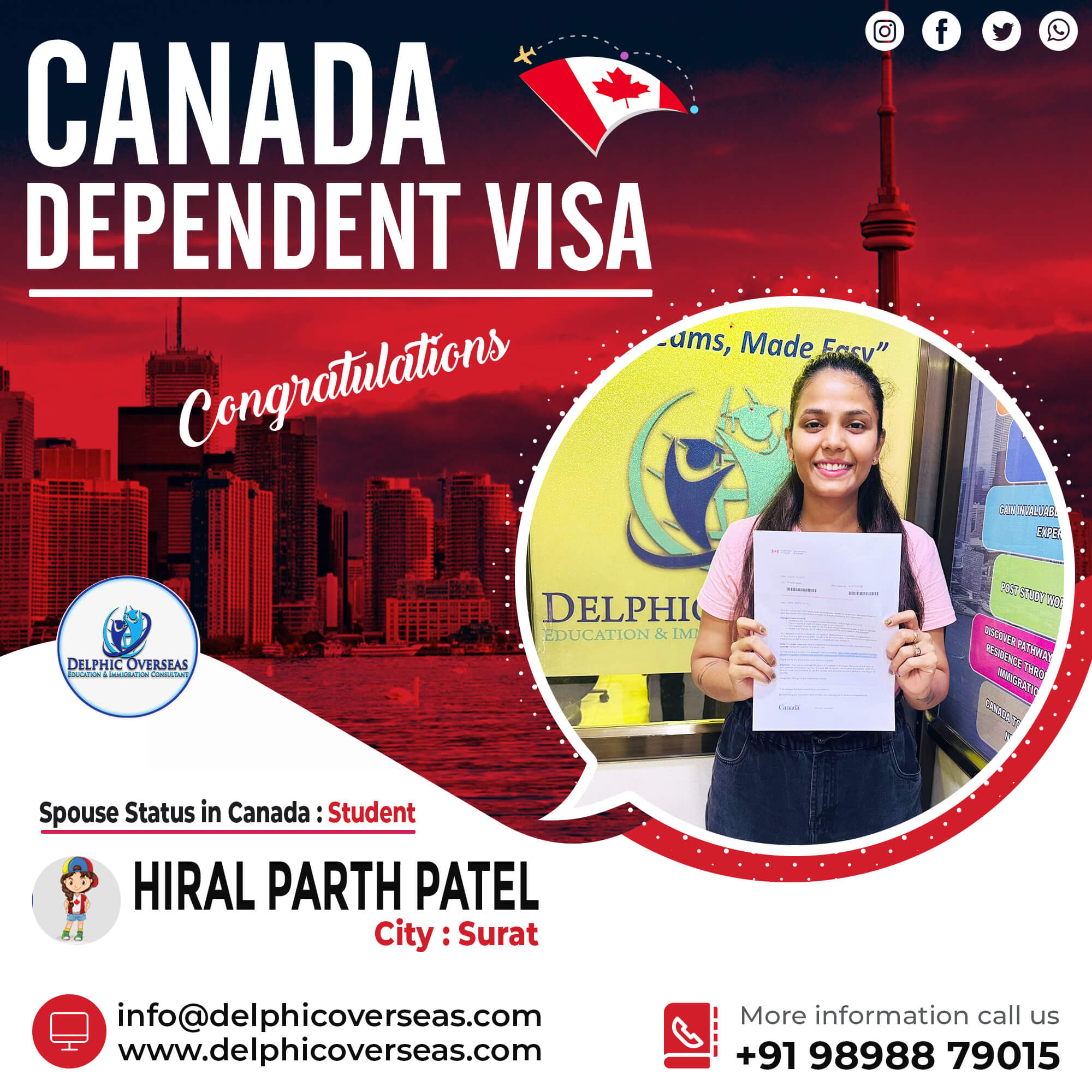 Hiral Patel Canada Dependent Visa Success Story