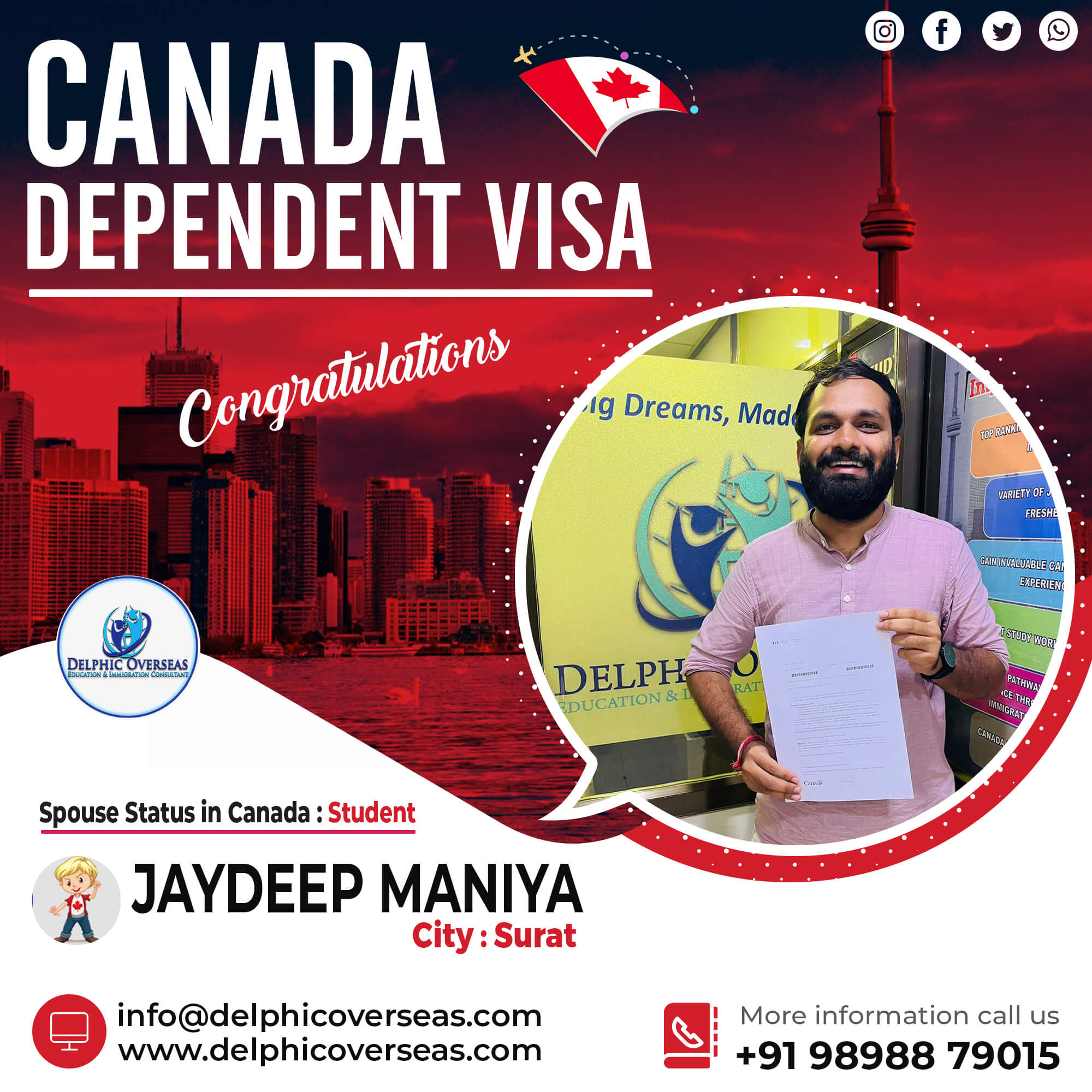 Jaydeep Maniya Canada Dependent Visa Success Story