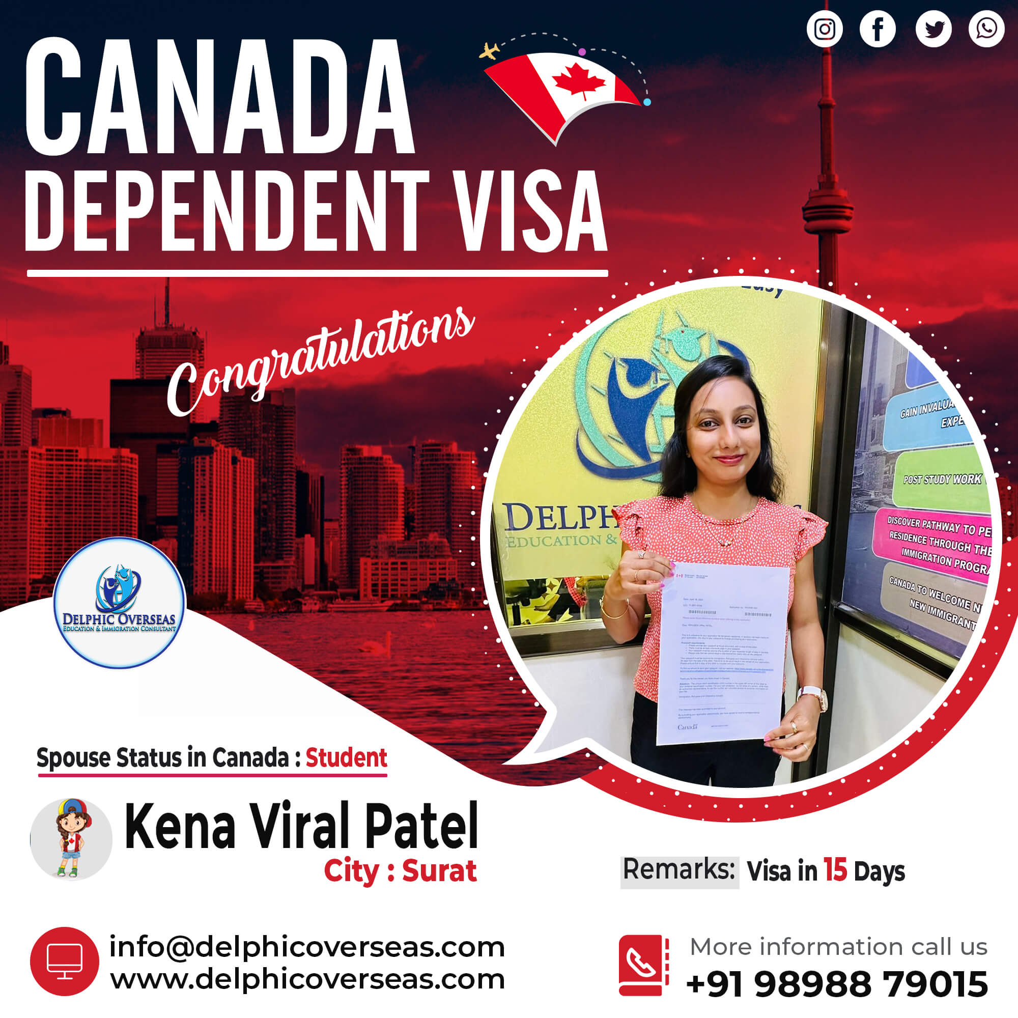 Kena Patel Canada Dependent Visa Success Story