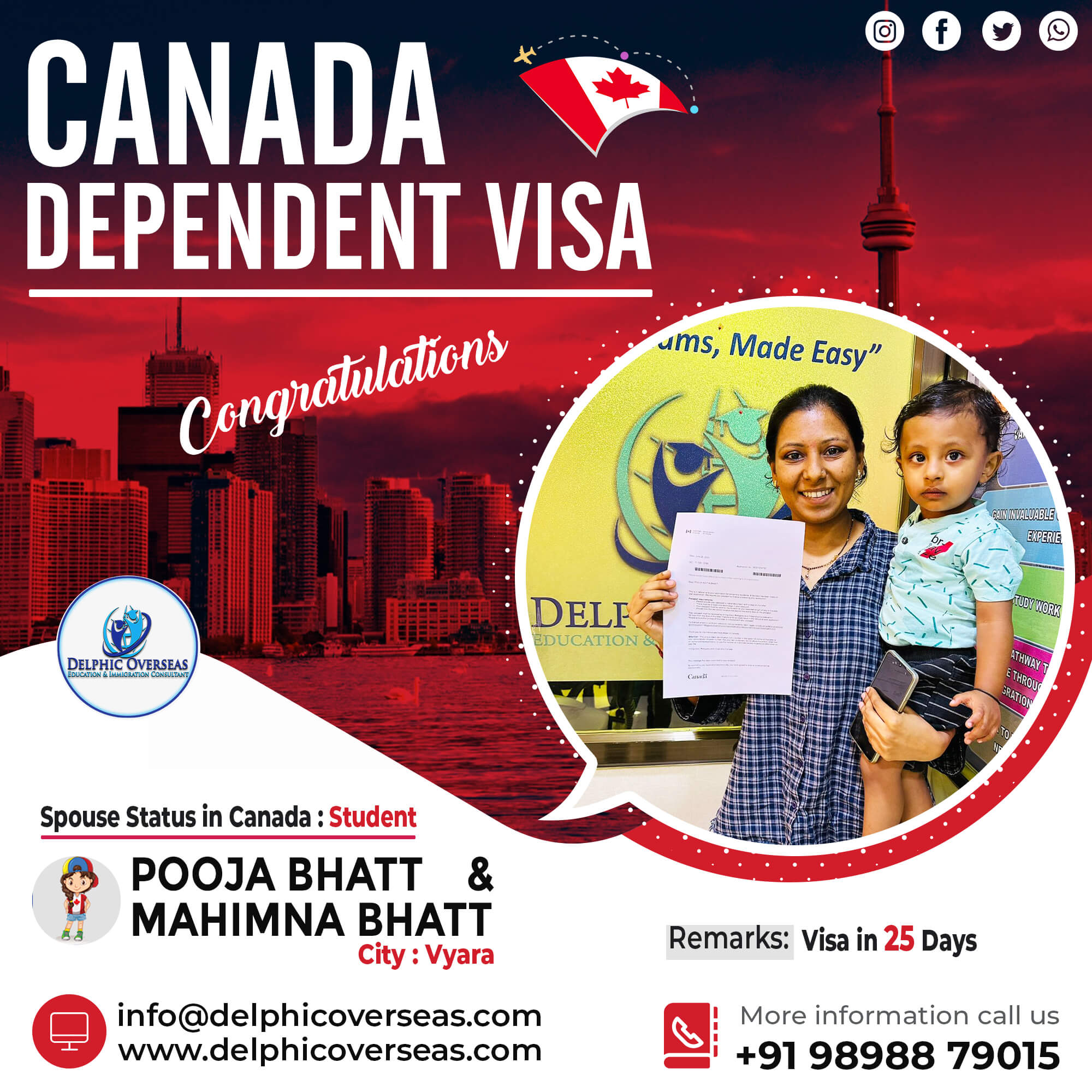 Pooja Bhatt Canada Dependent Visa Success Story
