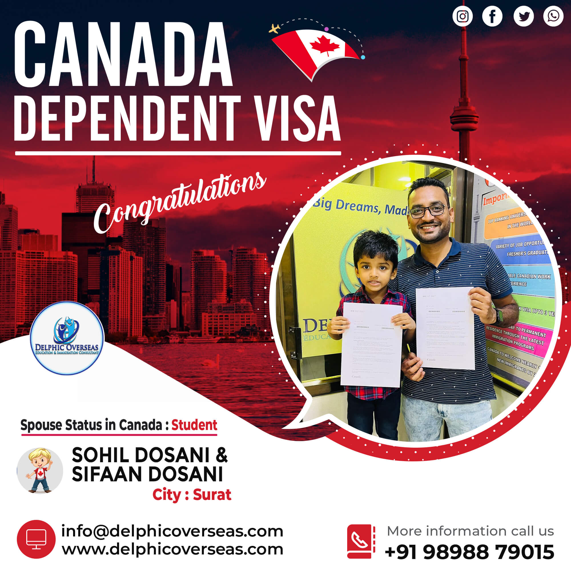 Sohil Dosani Canada Dependent Visa Success Story