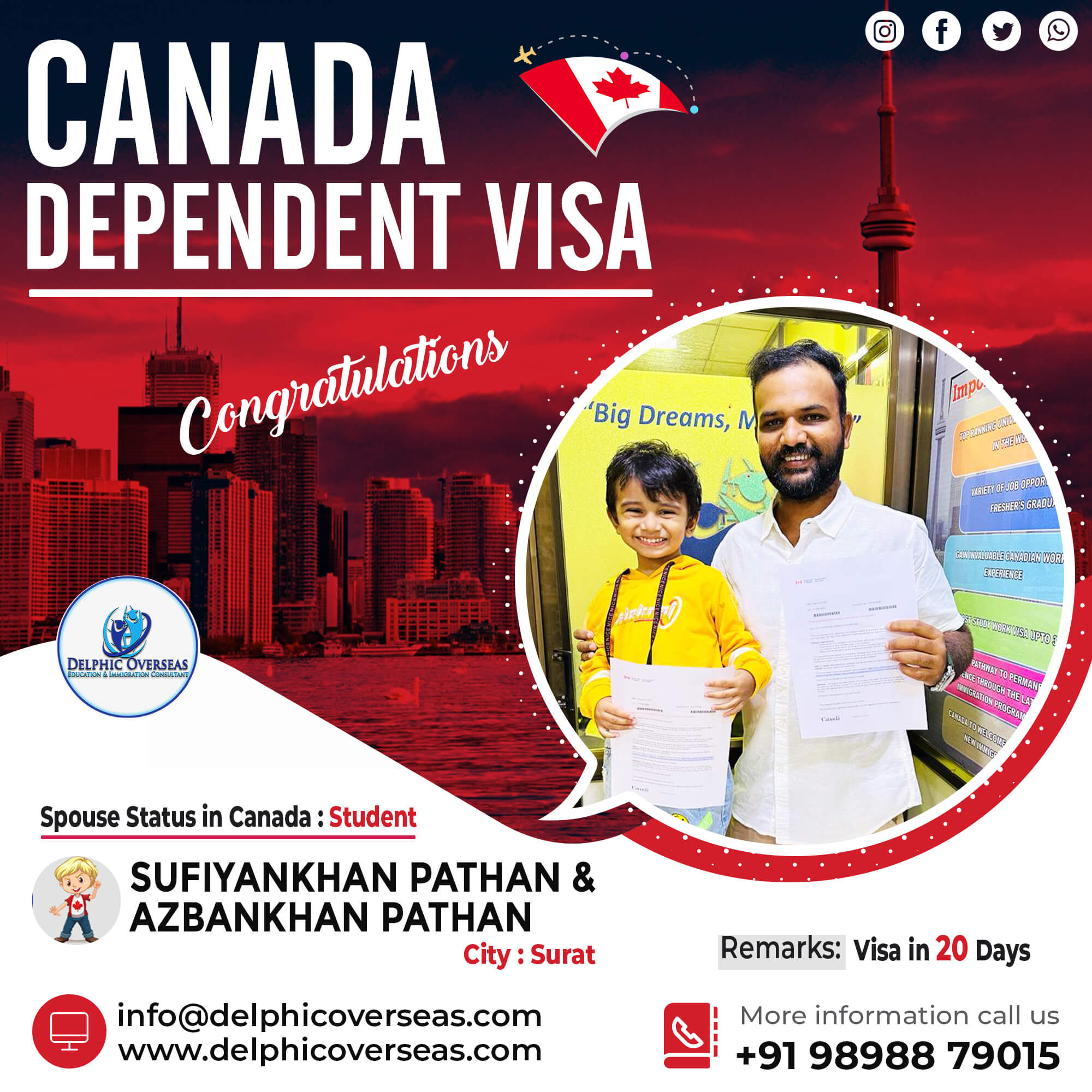 Sufiyankhan Pathan Canada Dependent Visa Success Story